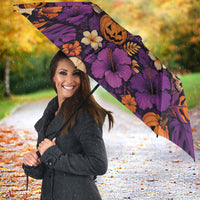Hawaii Halloween Umbrella Skeleton Pumpkin Hawaiian Flower Tribal DT05 - Polynesian Pride