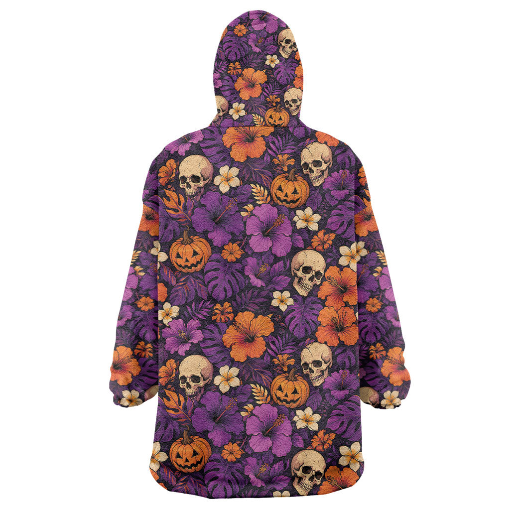 Hawaii Halloween Wearable Blanket Hoodie Skeleton Pumpkin Hawaiian Flower Tribal DT05 - Polynesian Pride