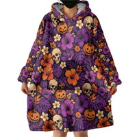 Hawaii Halloween Wearable Blanket Hoodie Skeleton Pumpkin Hawaiian Flower Tribal DT05 - Polynesian Pride