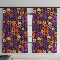 Hawaii Halloween Window Curtain Skeleton Pumpkin Hawaiian Flower Tribal DT05 With Hooks Purple - Polynesian Pride