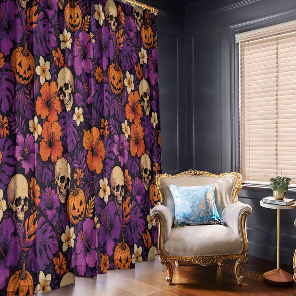 Hawaii Halloween Window Curtain Skeleton Pumpkin Hawaiian Flower Tribal DT05 - Polynesian Pride