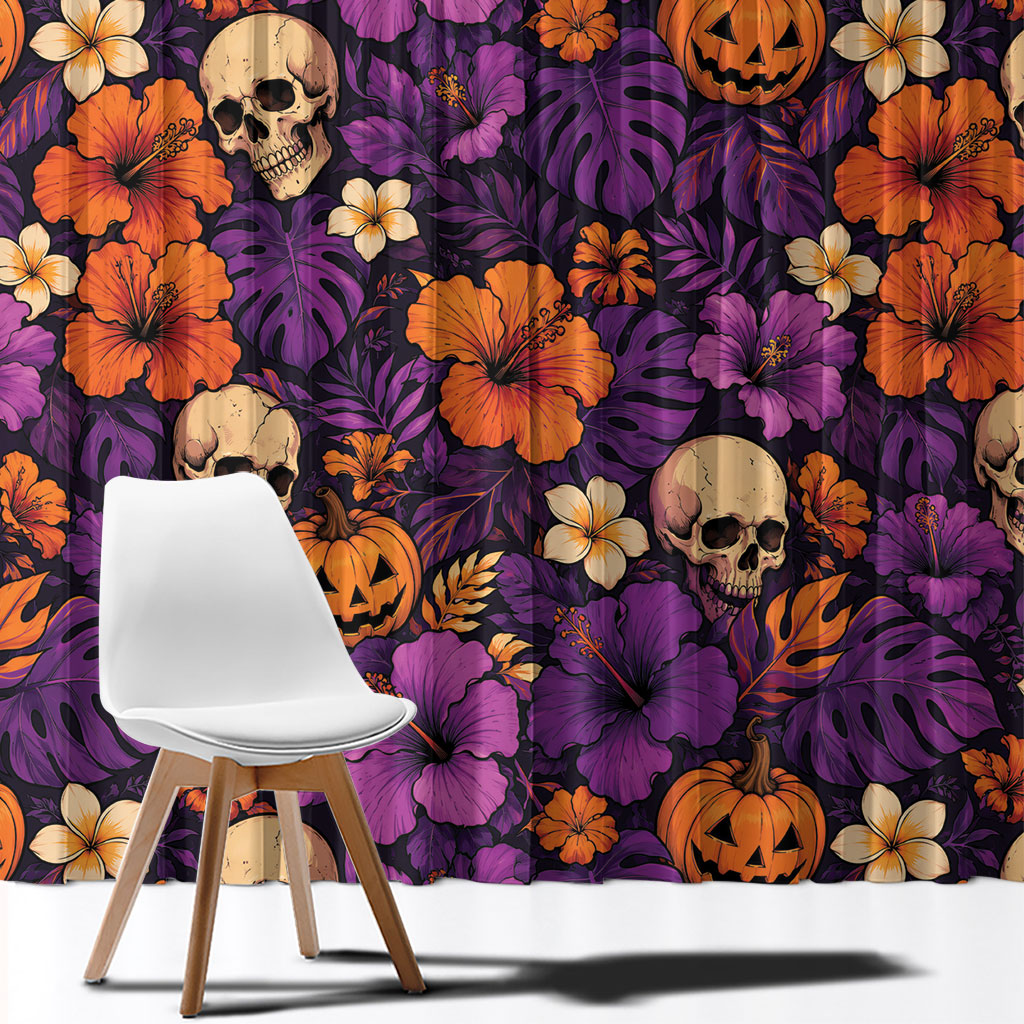 Hawaii Halloween Window Curtain Skeleton Pumpkin Hawaiian Flower Tribal DT05 - Polynesian Pride