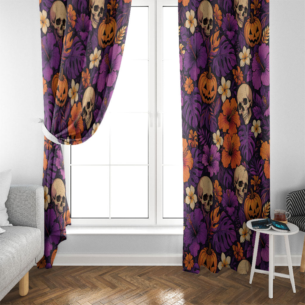 Hawaii Halloween Window Curtain Skeleton Pumpkin Hawaiian Flower Tribal DT05 - Polynesian Pride