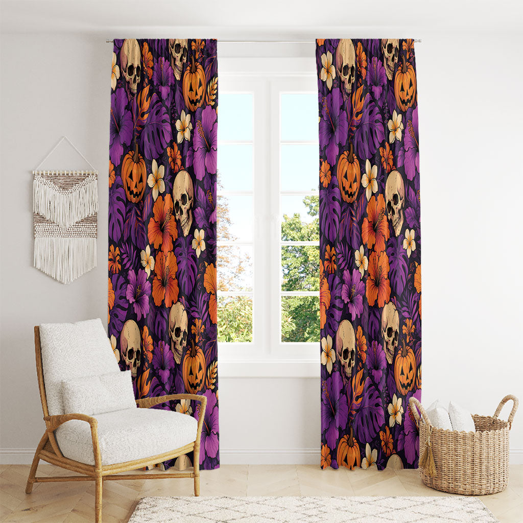 Hawaii Halloween Window Curtain Skeleton Pumpkin Hawaiian Flower Tribal DT05 - Polynesian Pride