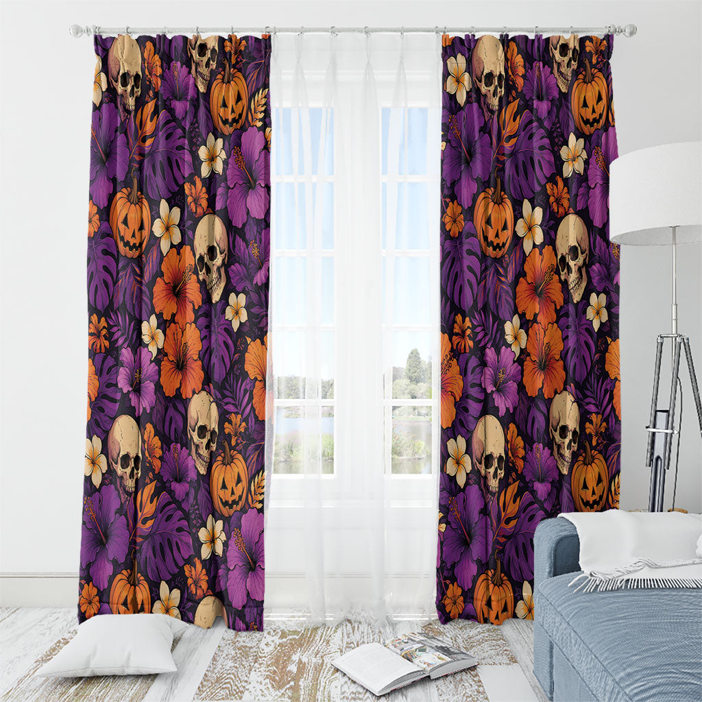 Hawaii Halloween Window Curtain Skeleton Pumpkin Hawaiian Flower Tribal DT05 - Polynesian Pride