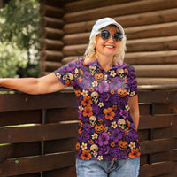 Hawaii Halloween Women Polo Shirt Skeleton Pumpkin Hawaiian Flower Tribal DT05 - Polynesian Pride