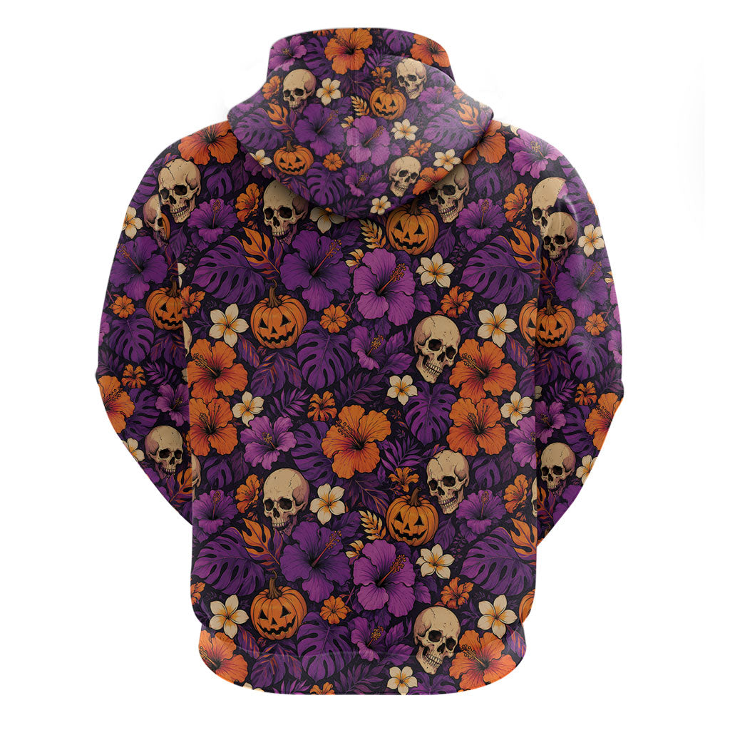 Hawaii Halloween Zip Hoodie Skeleton Pumpkin Hawaiian Flower Tribal DT05 - Polynesian Pride