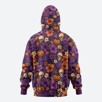Hawaii Halloween Zip Hoodie Skeleton Pumpkin Hawaiian Flower Tribal DT05 - Polynesian Pride