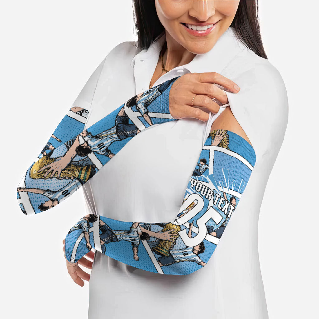 Custom Argentina Football Arm Sleeves Goat Comic Style Sun Of May