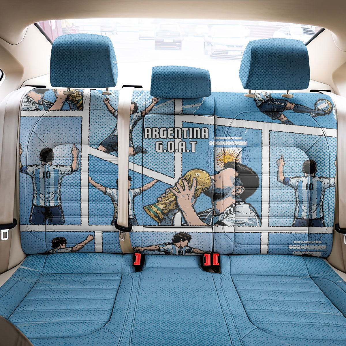 Argentina Football Back Car Seat Cover Goat Comic Style Sun Of May