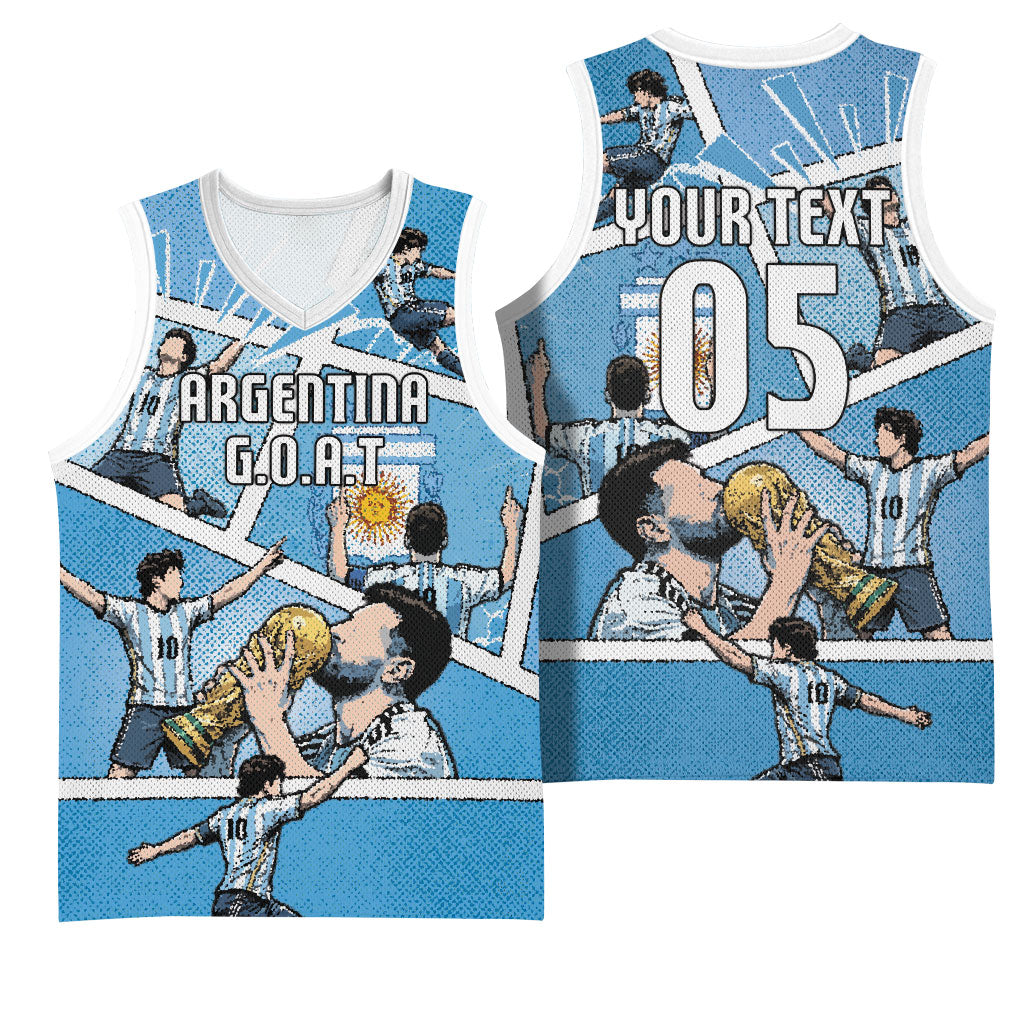 Custom Argentina Football Basketball Jersey Goat Comic Style Sun Of May