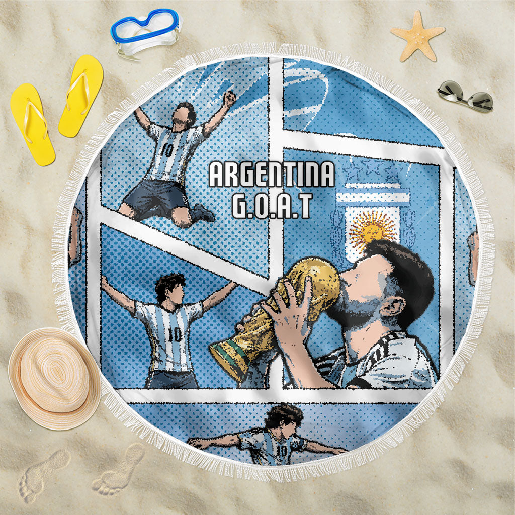Argentina Football Beach Blanket Goat Comic Style Sun Of May DT05 One Size 150cm Blue - Polynesian Pride