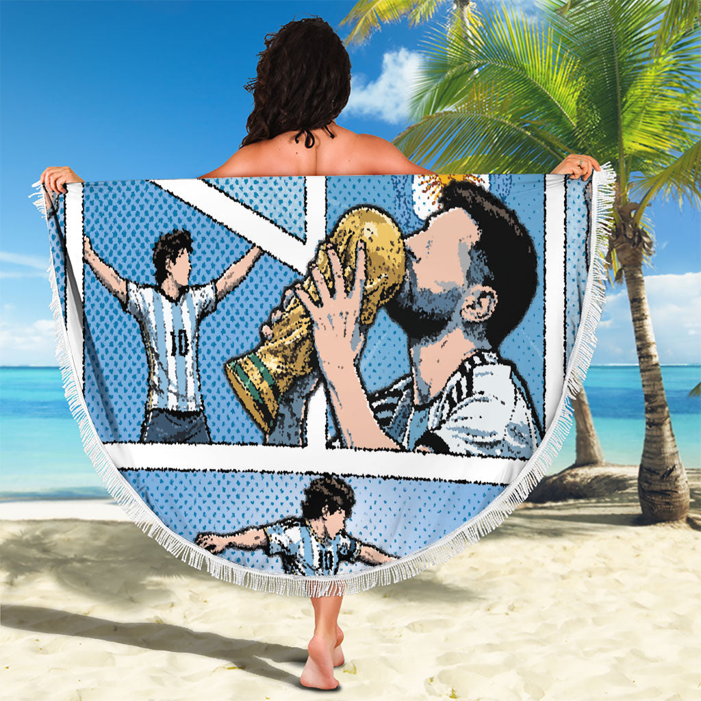 Argentina Football Beach Blanket Goat Comic Style Sun Of May