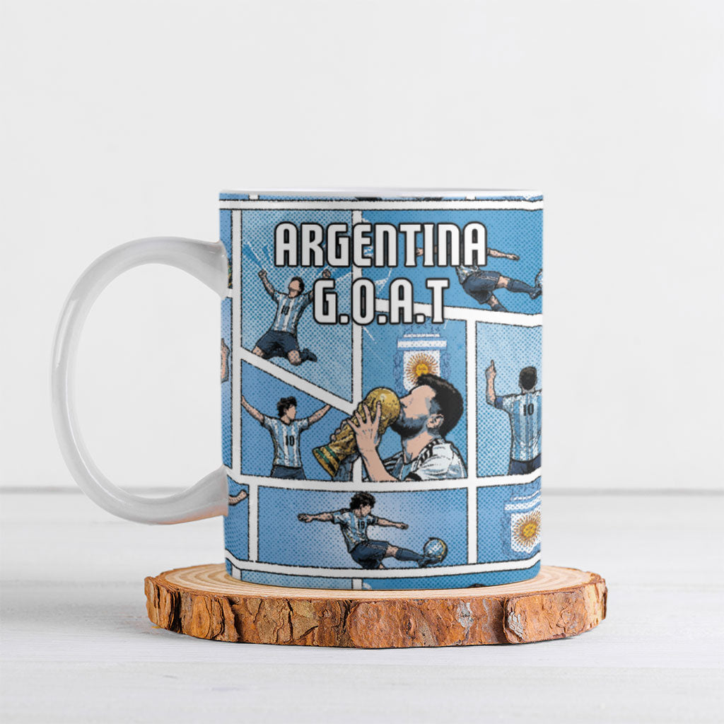 Custom Argentina Football Ceramic Mug Goat Comic Style Sun Of May