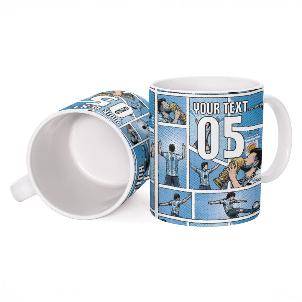 Custom Argentina Football Ceramic Mug Goat Comic Style Sun Of May