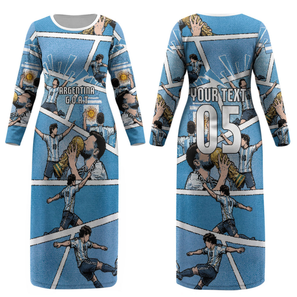 Custom Argentina Football Couples Matching Long Sleeve Bodycon Dress and Hawaiian Shirt Goat Comic Style Sun Of May DT05 - Polynesian Pride