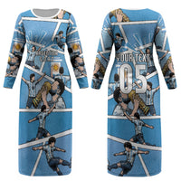 Custom Argentina Football Couples Matching Long Sleeve Bodycon Dress and Long Sleeve Button Shirt Goat Comic Style Sun Of May DT05 - Polynesian Pride