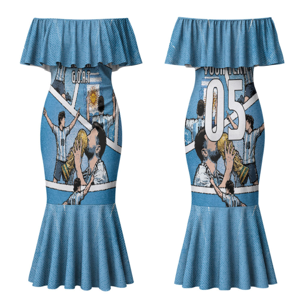 Custom Argentina Football Couples Matching Mermaid Dress and Hawaiian Shirt Goat Comic Style Sun Of May DT05 - Polynesian Pride