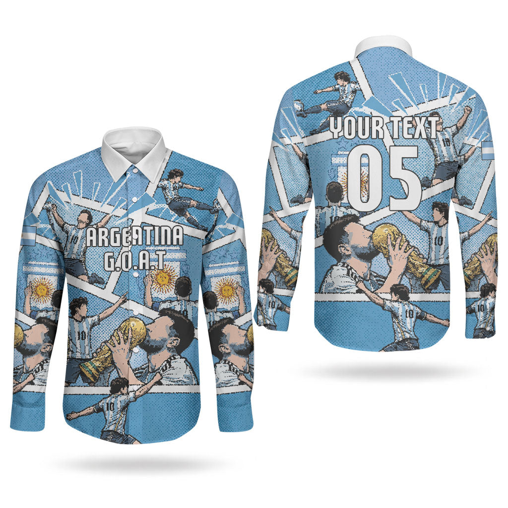 Custom Argentina Football Couples Matching Off Shoulder Short Dress and Long Sleeve Button Shirt Goat Comic Style Sun Of May DT05 - Polynesian Pride
