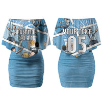Custom Argentina Football Couples Matching Off Shoulder Short Dress and Long Sleeve Button Shirt Goat Comic Style Sun Of May DT05 - Polynesian Pride