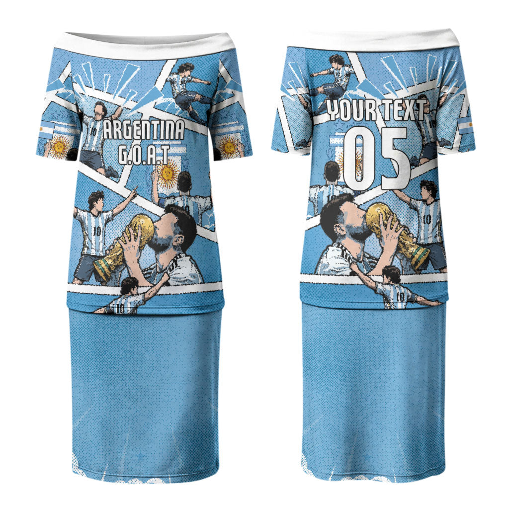 Custom Argentina Football Couples Matching Puletasi and Hawaiian Shirt Goat Comic Style Sun Of May DT05 - Polynesian Pride