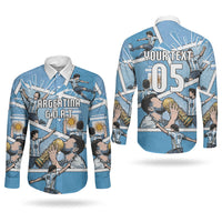 Custom Argentina Football Couples Matching Short Sleeve Bodycon Dress and Long Sleeve Button Shirt Goat Comic Style Sun Of May DT05 - Polynesian Pride