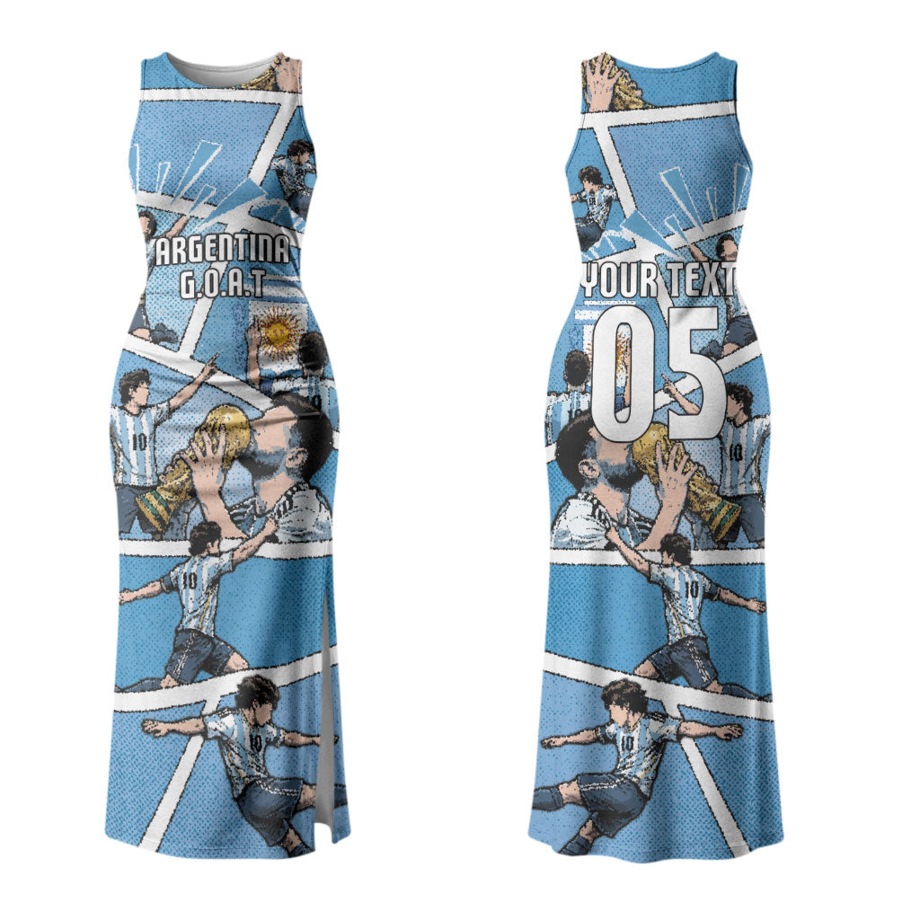 Custom Argentina Football Couples Matching Tank Maxi Dress and Hawaiian Shirt Goat Comic Style Sun Of May DT05 - Polynesian Pride