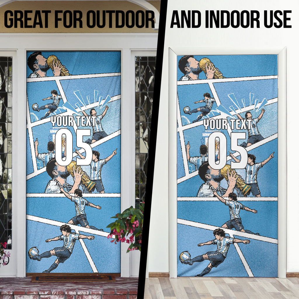 Custom Argentina Football Door Cover Goat Comic Style Sun Of May