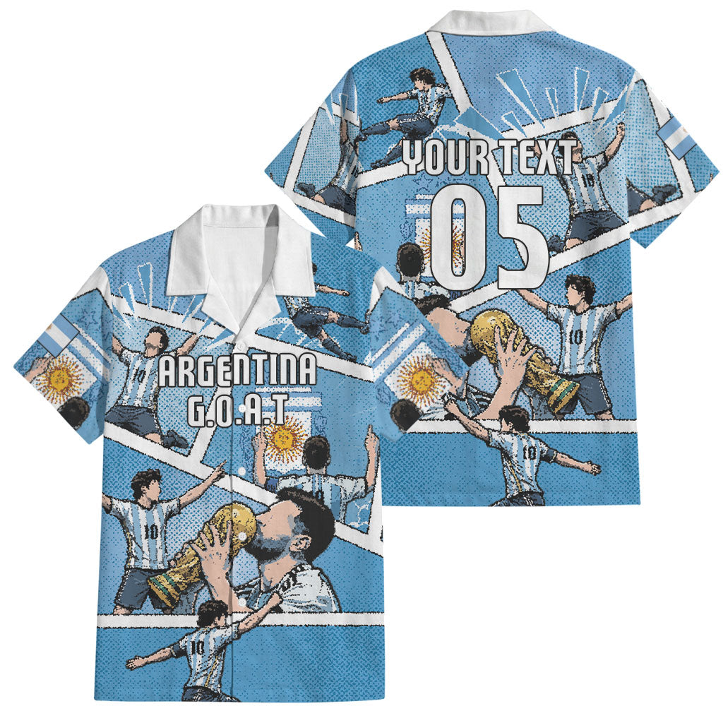 Custom Argentina Football Family Matching Off The Shoulder Long Sleeve Dress and Hawaiian Shirt Goat Comic Style Sun Of May DT05 Dad's Shirt - Short Sleeve Blue - Polynesian Pride