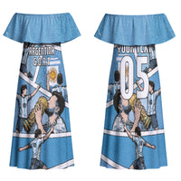Custom Argentina Football Family Matching Off Shoulder Maxi Dress and Hawaiian Shirt Goat Comic Style Sun Of May DT05 Mom's Dress Blue - Polynesian Pride