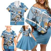 Custom Argentina Football Family Matching Off Shoulder Short Dress and Hawaiian Shirt Goat Comic Style Sun Of May DT05 - Polynesian Pride