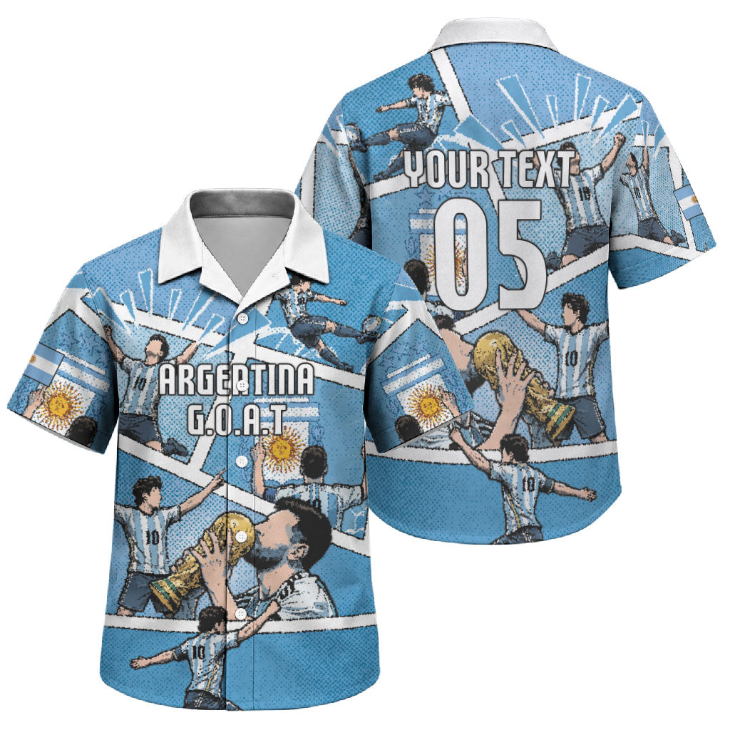Custom Argentina Football Family Matching Off Shoulder Short Dress and Hawaiian Shirt Goat Comic Style Sun Of May DT05 Son's Shirt Blue - Polynesian Pride