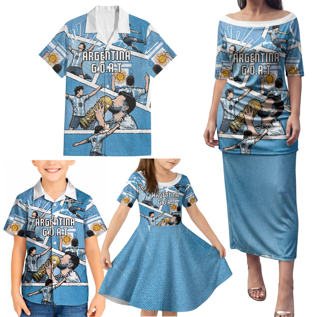 Custom Argentina Football Family Matching Puletasi and Hawaiian Shirt Goat Comic Style Sun Of May DT05 - Polynesian Pride