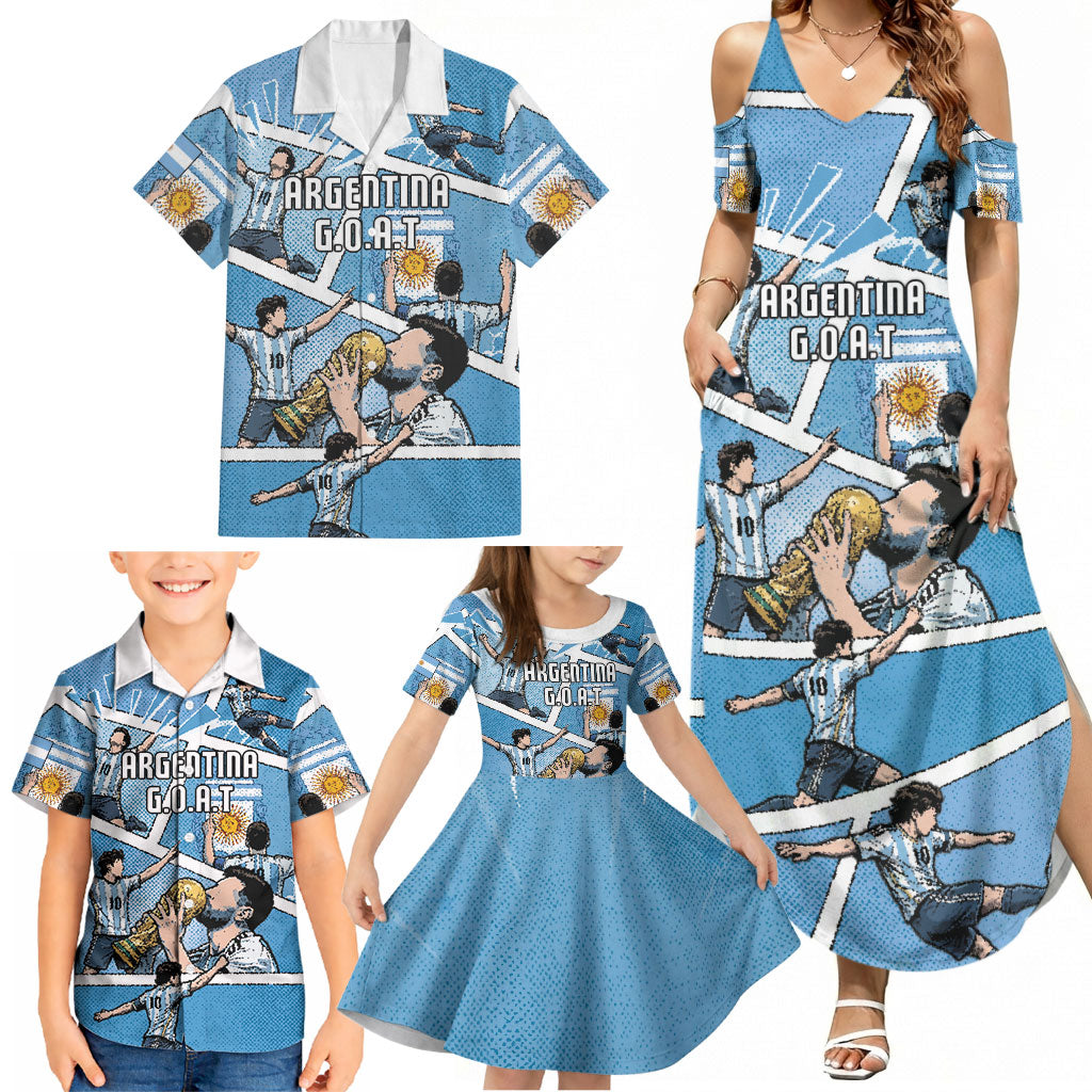Custom Argentina Football Family Matching Summer Maxi Dress and Hawaiian Shirt Goat Comic Style Sun Of May DT05 - Polynesian Pride