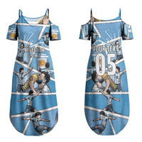 Custom Argentina Football Family Matching Summer Maxi Dress and Hawaiian Shirt Goat Comic Style Sun Of May DT05 Mom's Dress Blue - Polynesian Pride