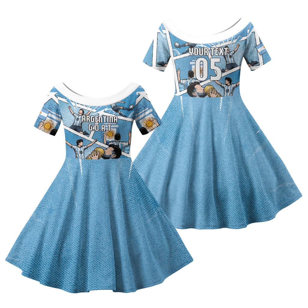 Custom Argentina Football Family Matching Summer Maxi Dress and Hawaiian Shirt Goat Comic Style Sun Of May DT05 Daughter's Dress Blue - Polynesian Pride