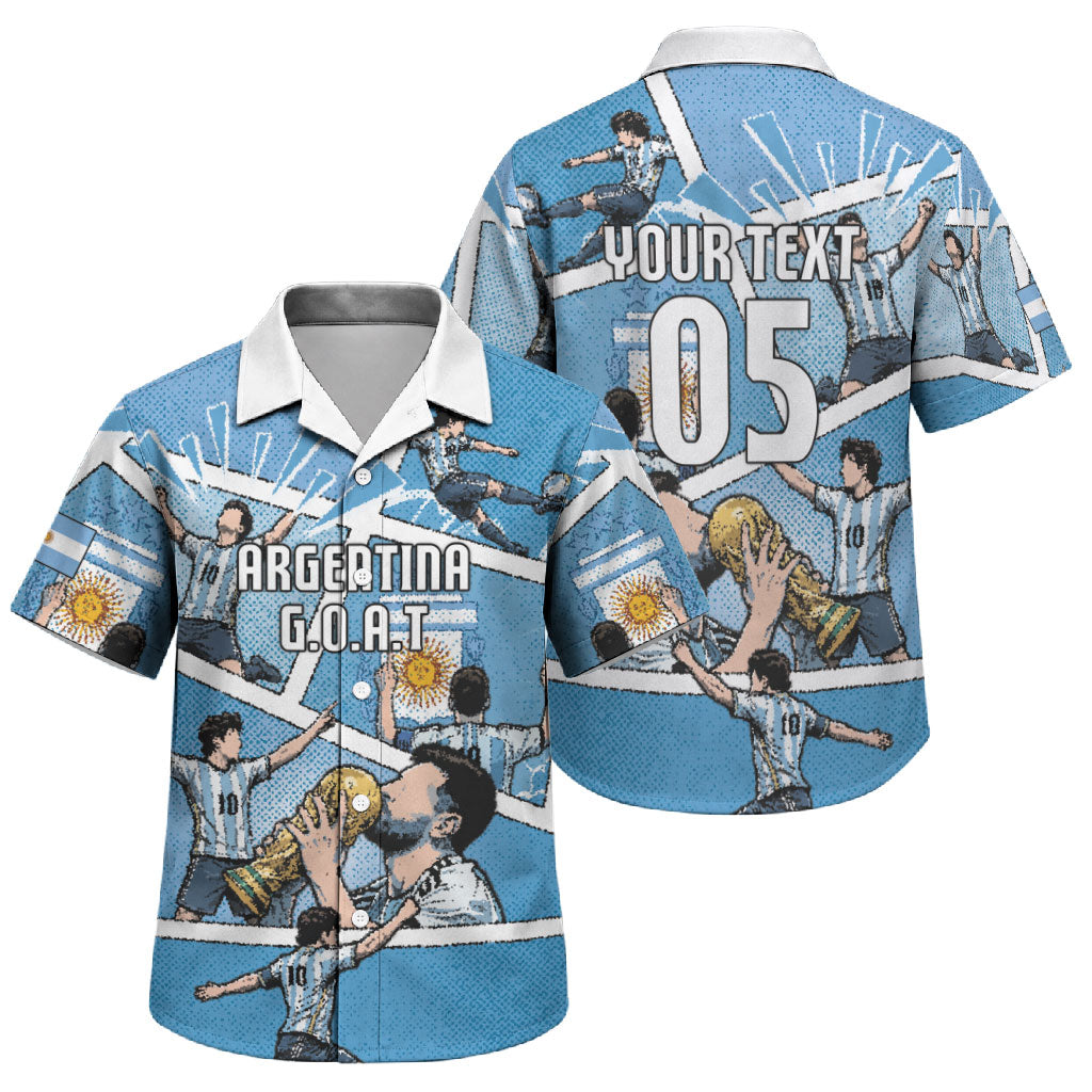 Custom Argentina Football Family Matching Summer Maxi Dress and Hawaiian Shirt Goat Comic Style Sun Of May DT05 Son's Shirt Blue - Polynesian Pride