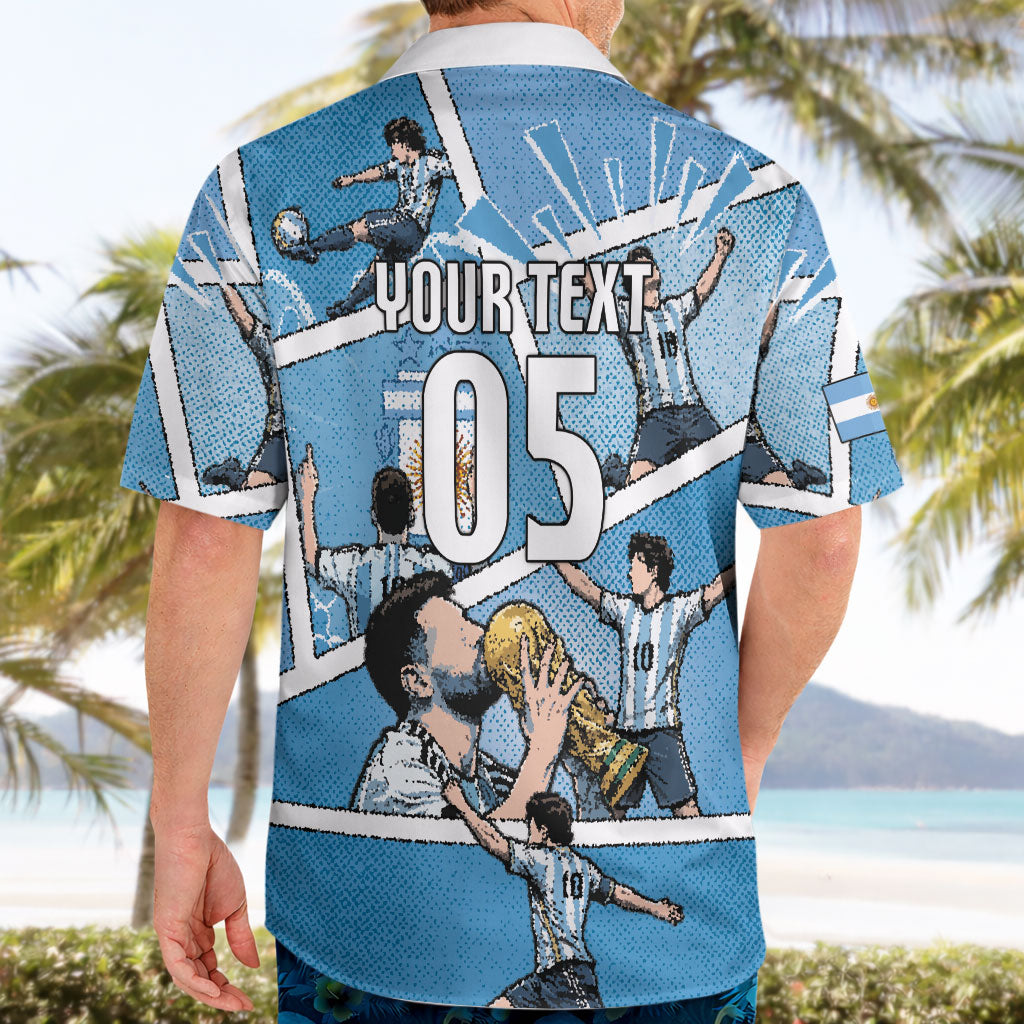 Custom Argentina Football Hawaiian Shirt Goat Comic Style Sun Of May