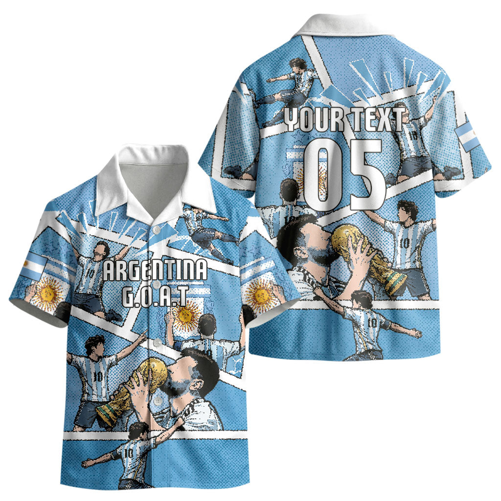 Custom Argentina Football Kid Hawaiian Shirt Goat Comic Style Sun Of May