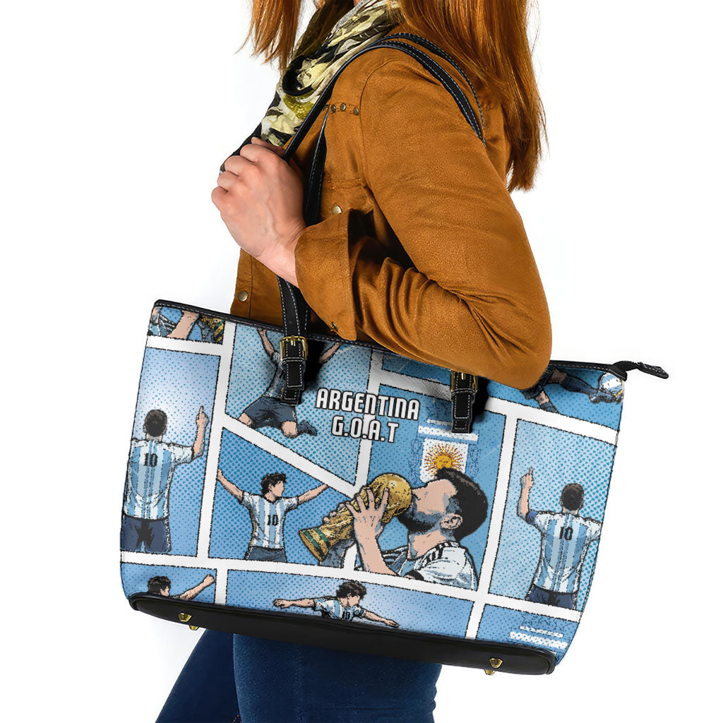 Argentina Football Leather Tote Bag Goat Comic Style Sun Of May DT05 Blue - Polynesian Pride