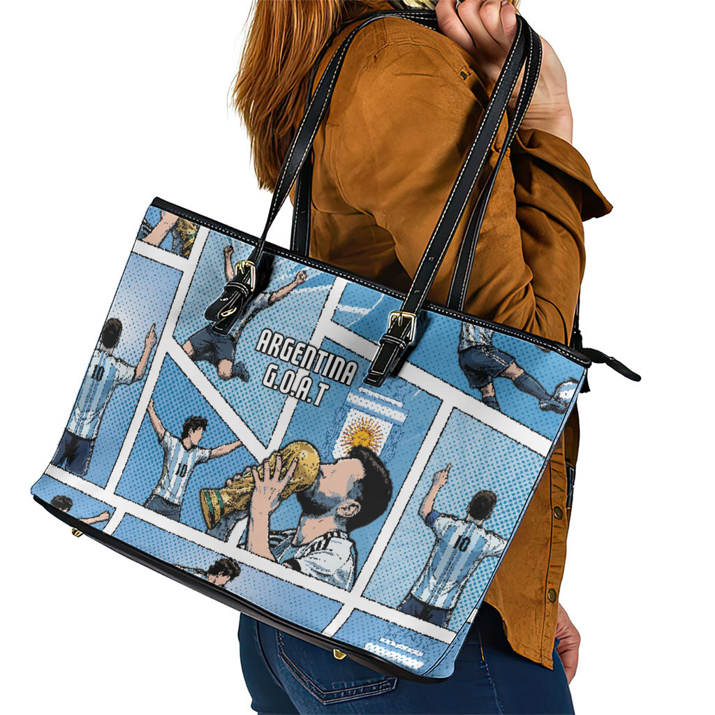 Argentina Football Leather Tote Bag Goat Comic Style Sun Of May