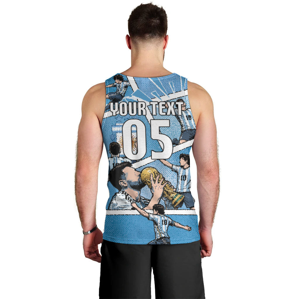 Custom Argentina Football Men Tank Top Goat Comic Style Sun Of May