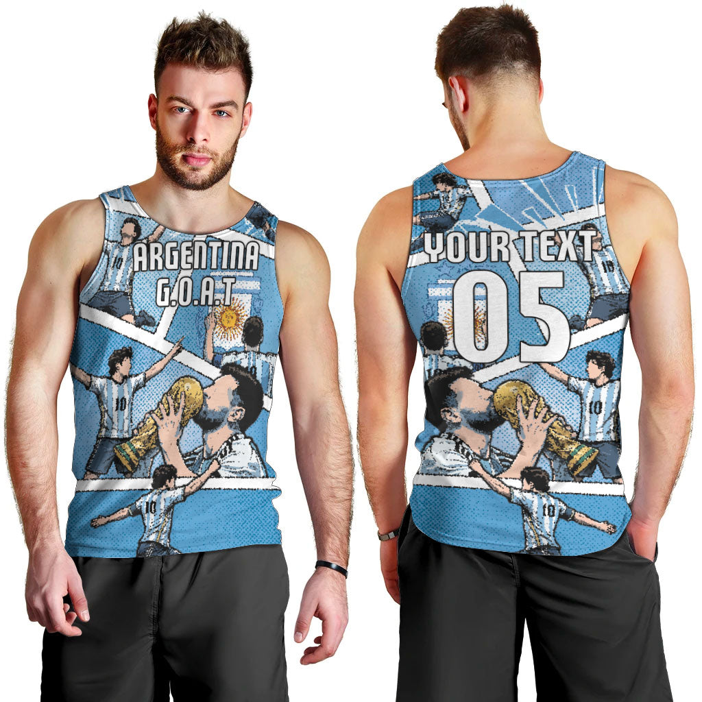 Custom Argentina Football Men Tank Top Goat Comic Style Sun Of May