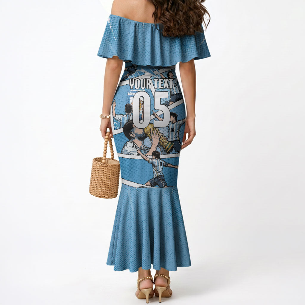 Custom Argentina Football Mermaid Dress Goat Comic Style Sun Of May DT05 - Polynesian Pride