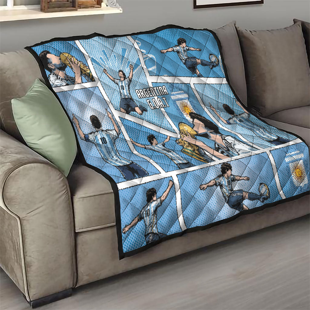 Argentina Football Quilt Goat Comic Style Sun Of May