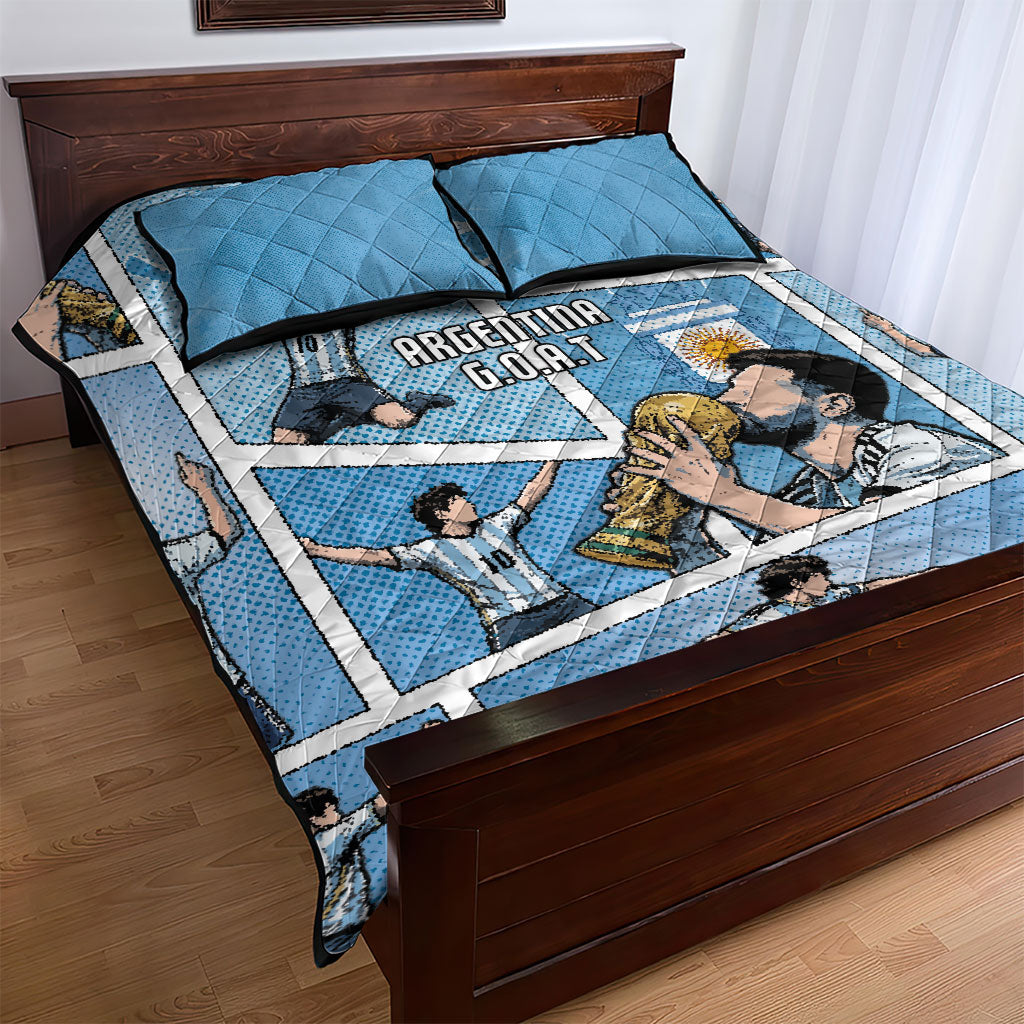 Argentina Football Quilt Bed Set Goat Comic Style Sun Of May