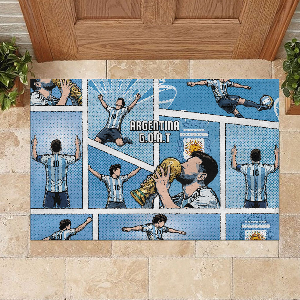 Argentina Football Rubber Doormat Goat Comic Style Sun Of May