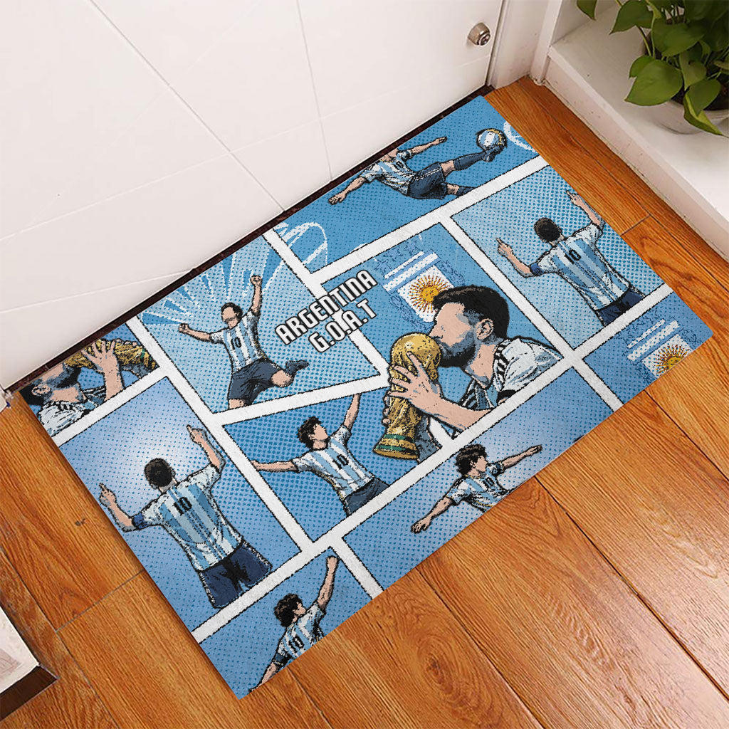 Argentina Football Rubber Doormat Goat Comic Style Sun Of May