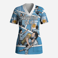Custom Argentina Football Scrub Top Goat Comic Style Sun Of May