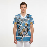 Custom Argentina Football Scrub Top Goat Comic Style Sun Of May